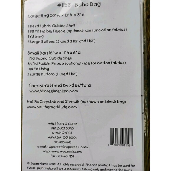 5/$25 Boho Bags Purse Sewing Pattern Includes 2 Sizes Whistlepig Creek #1158 - Picture 5 of 8